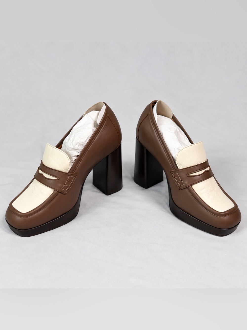 Sezane Jessie Loafers Platform Block Heel Brown Cream Leather Size 11 / 42 - Picture 2 of 14